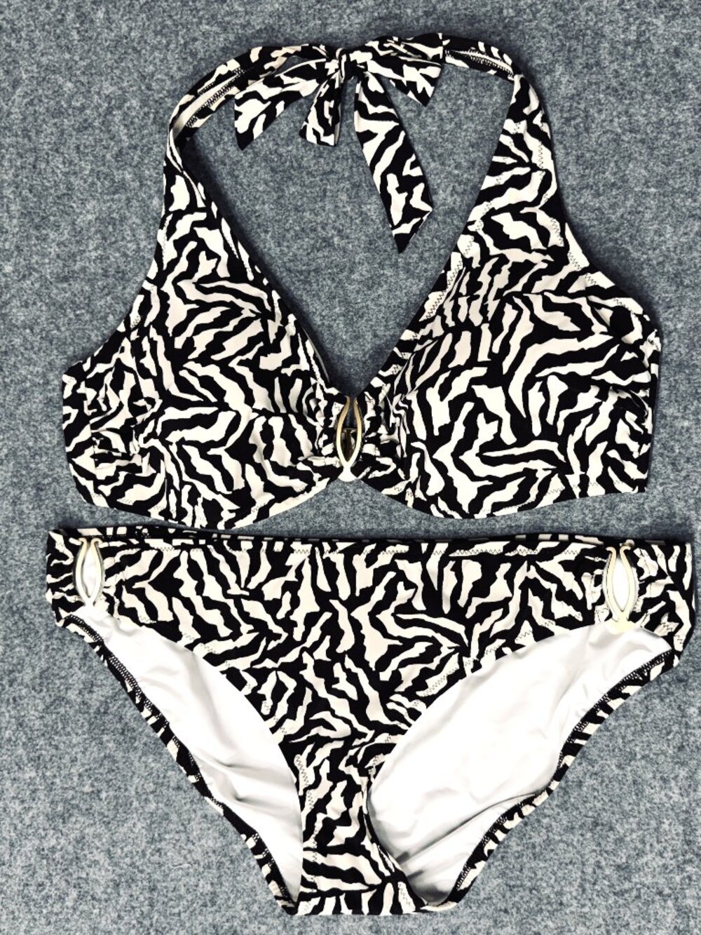 Lands' End Animal Print 2-Piece Bikini Top Sz 16, Bottom Sz 18 Brown Ivory NEW
